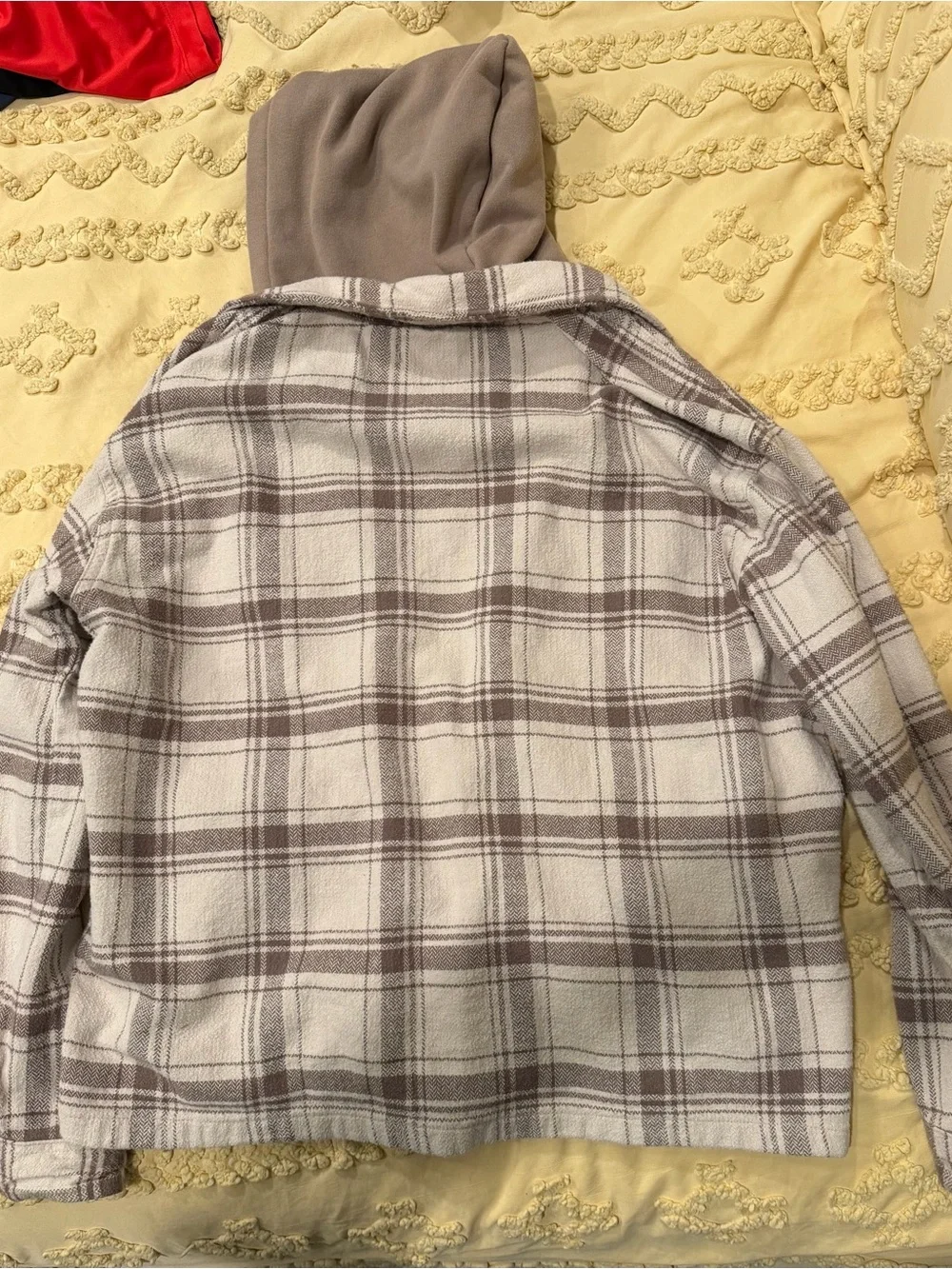 Abercrombie Kids Hooded Plaid Shacket Jacket Size 15/16 Beige Gray